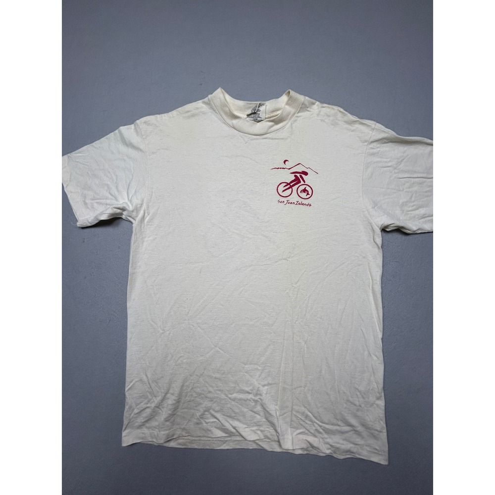 Oneita T-Shirt‎ 100% Cotton Cream San Juan Islands Large Mens